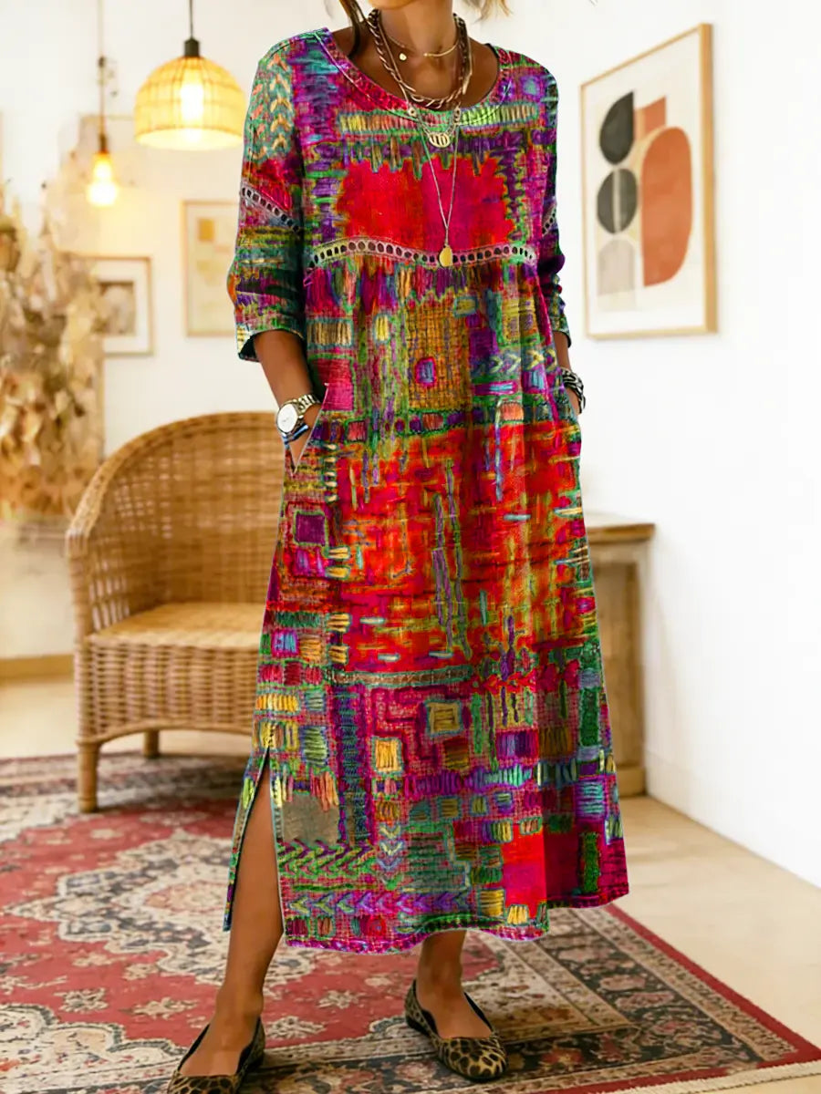 Manuela | Abito in denim con patchwork etnico