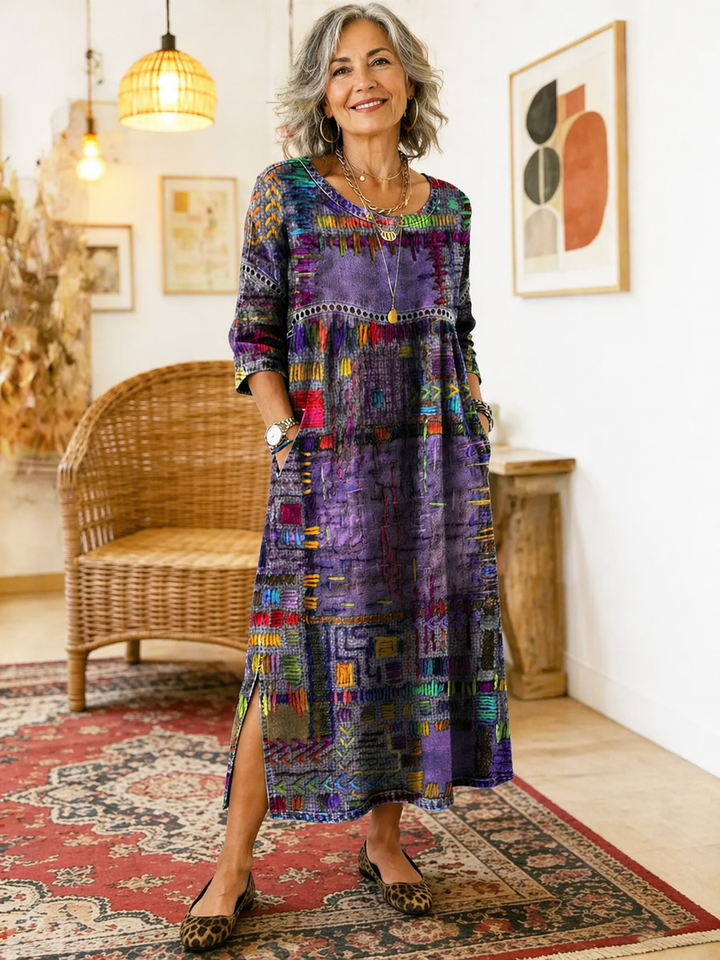 Manuela | Abito in denim con patchwork etnico