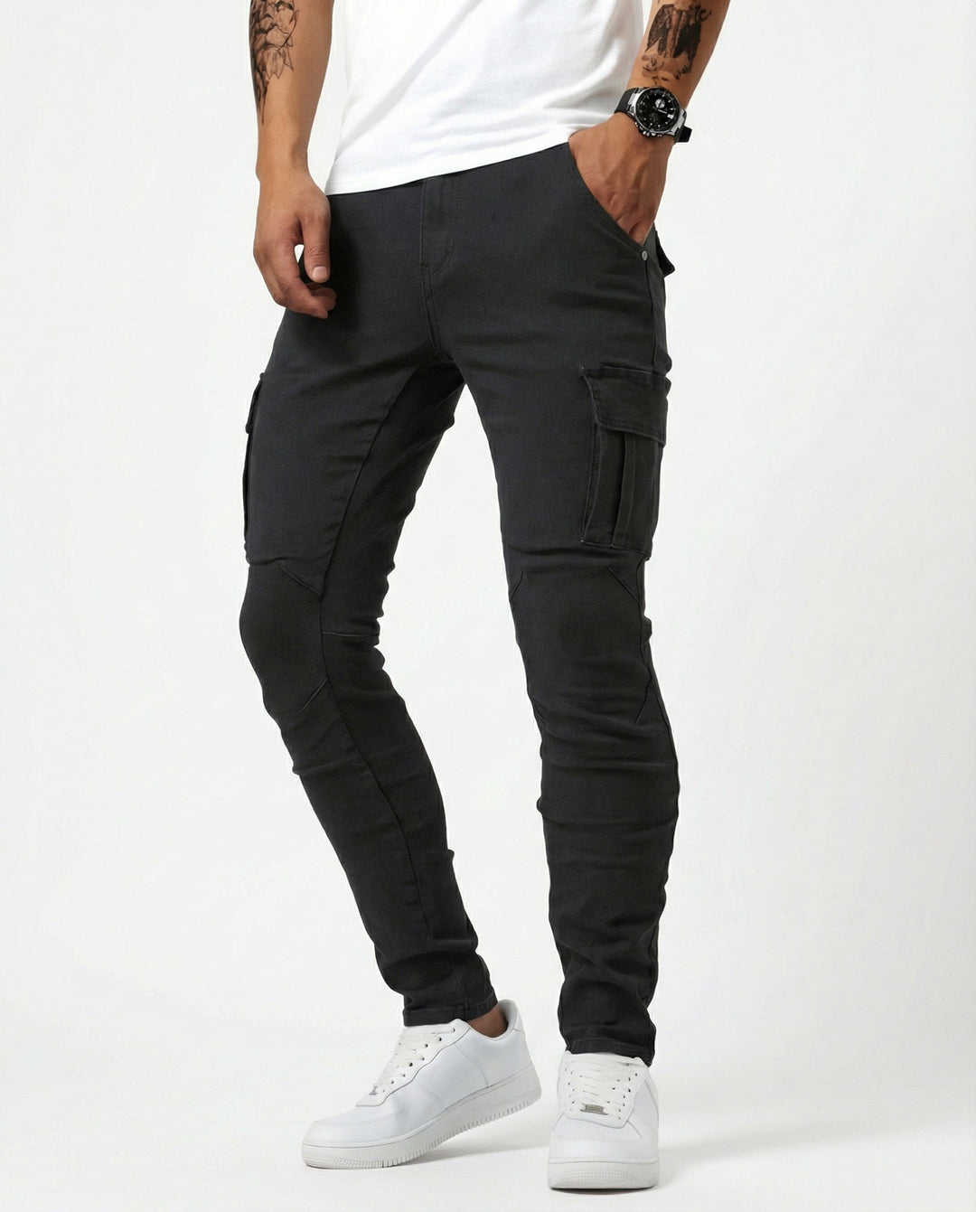 Pantaloni cargo blu navy elasticizzati