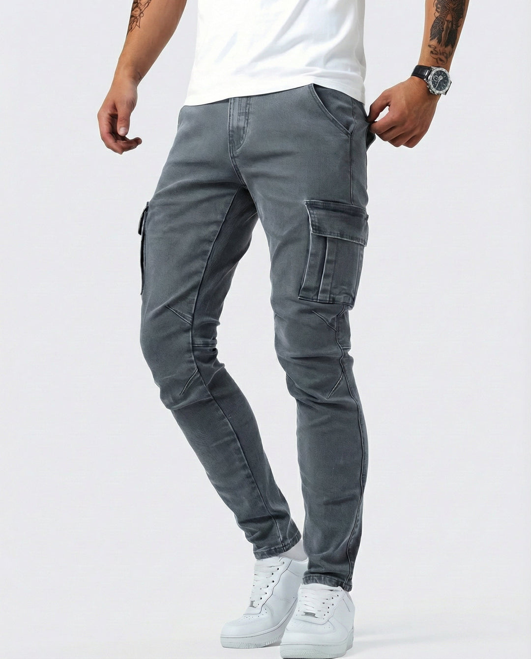 Pantaloni cargo blu navy elasticizzati