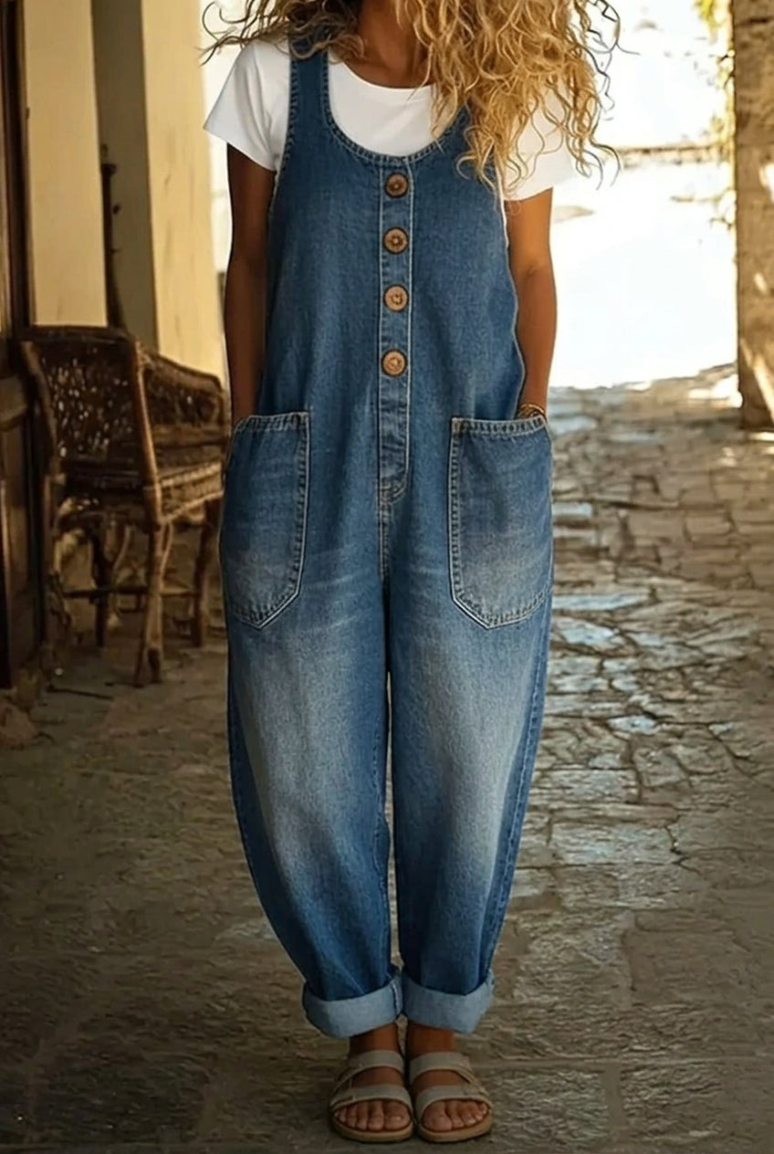 Saylor - Salopette in denim di cotone lavato vintage