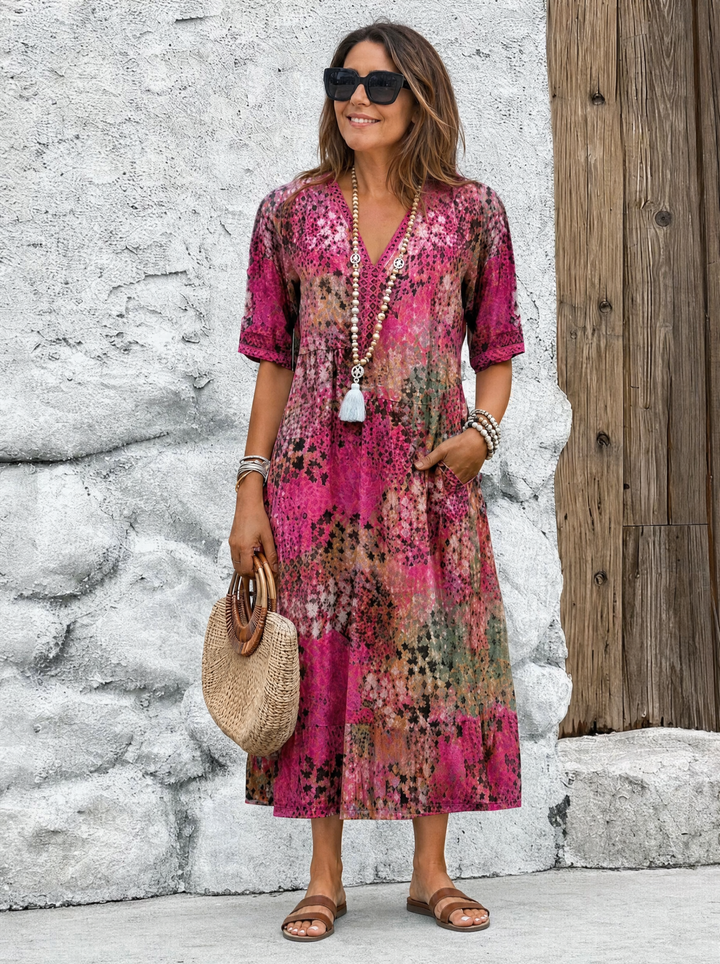 SUSAN | ABITO MIDI DALLA TONALITÀ VIVACE CON ELEGANTE COPERTURA DEL VENTRE
