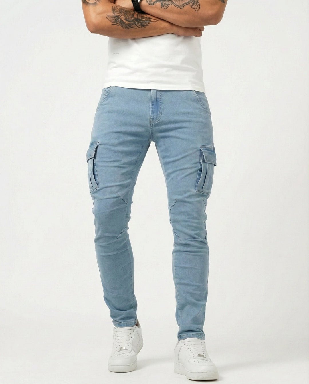 Pantaloni cargo blu navy elasticizzati