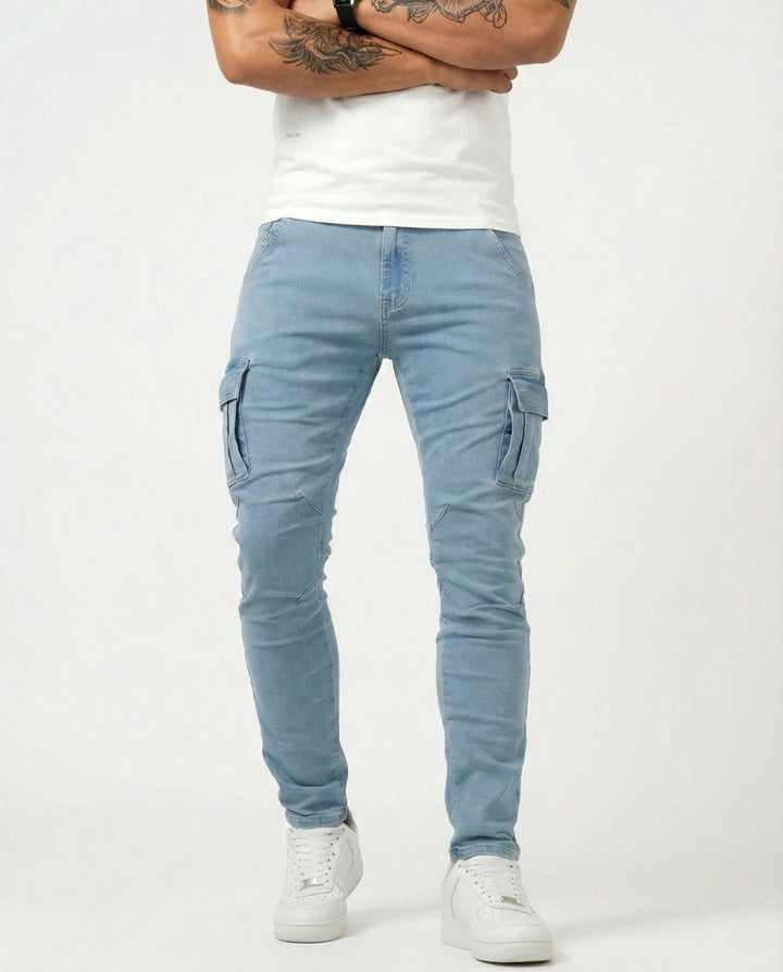 Pantaloni cargo blu navy elasticizzati