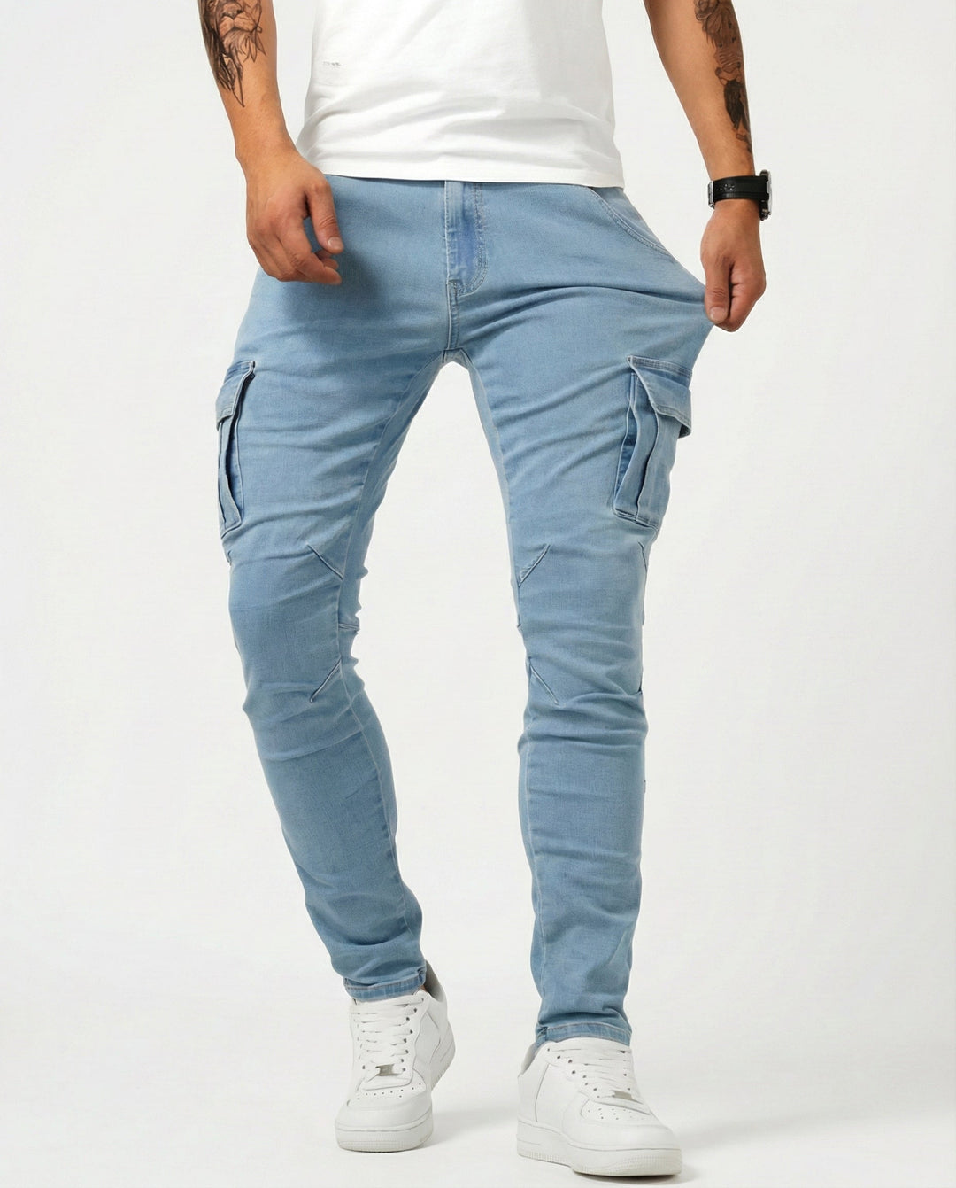 Pantaloni cargo blu navy elasticizzati